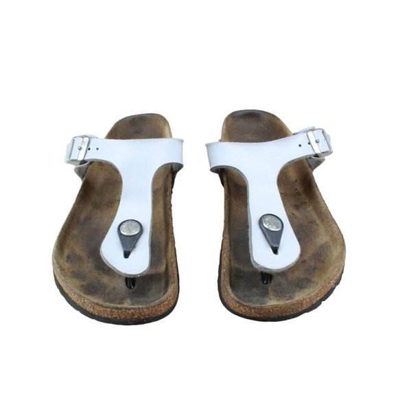 Birkenstock Gizeh Silver Leather Birko-Flor Thong Sandals Size EU 33 US 2-2 - Picture 4 of 10